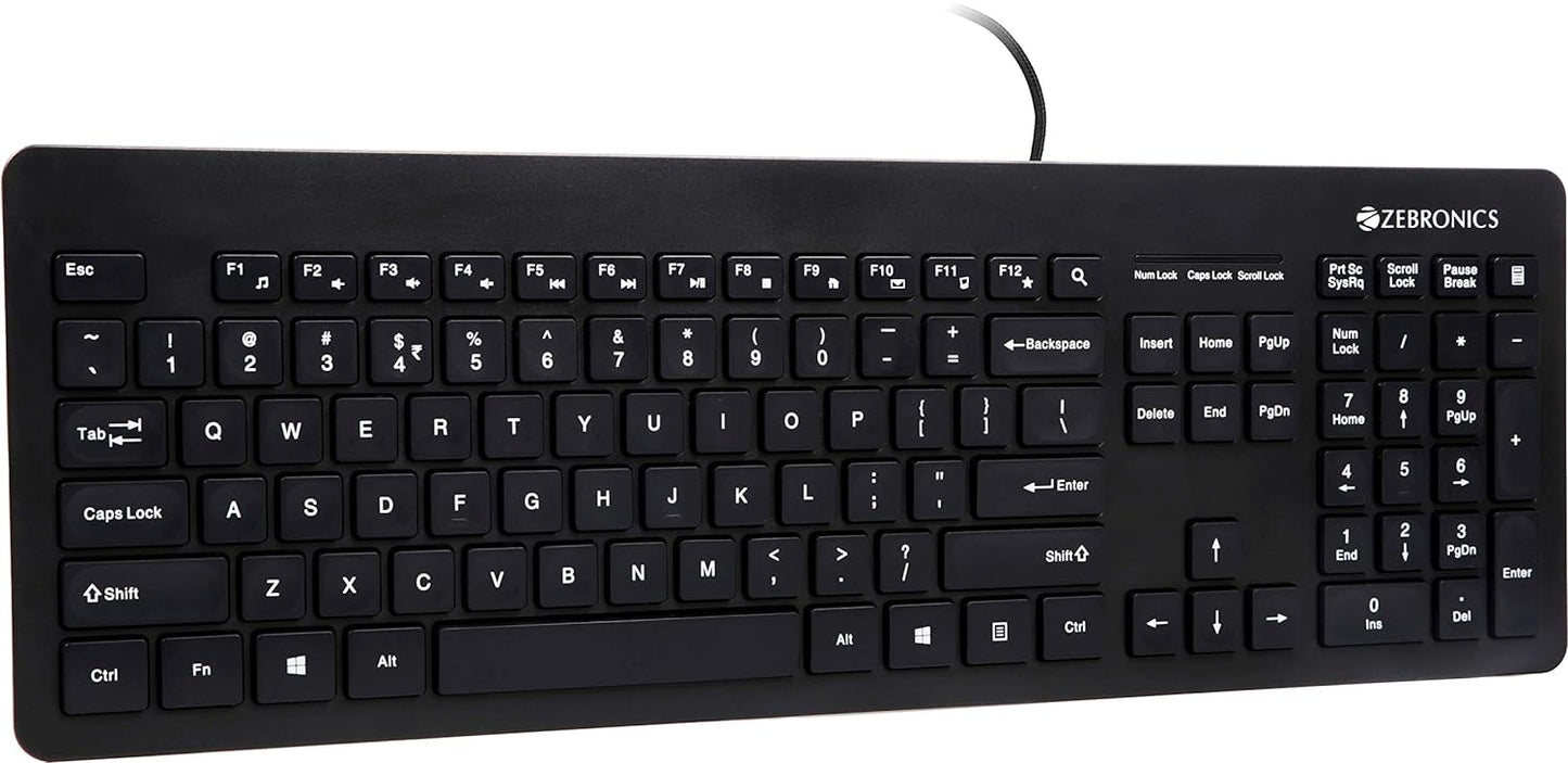 Zebronics ZEB-K4000M USB Wired Keyboard with 107 Keys, Silent Operation, Chiclet Keypad, Multimedia Keys, Gold Plated Wired USB Desktop Keyboard (Black)
