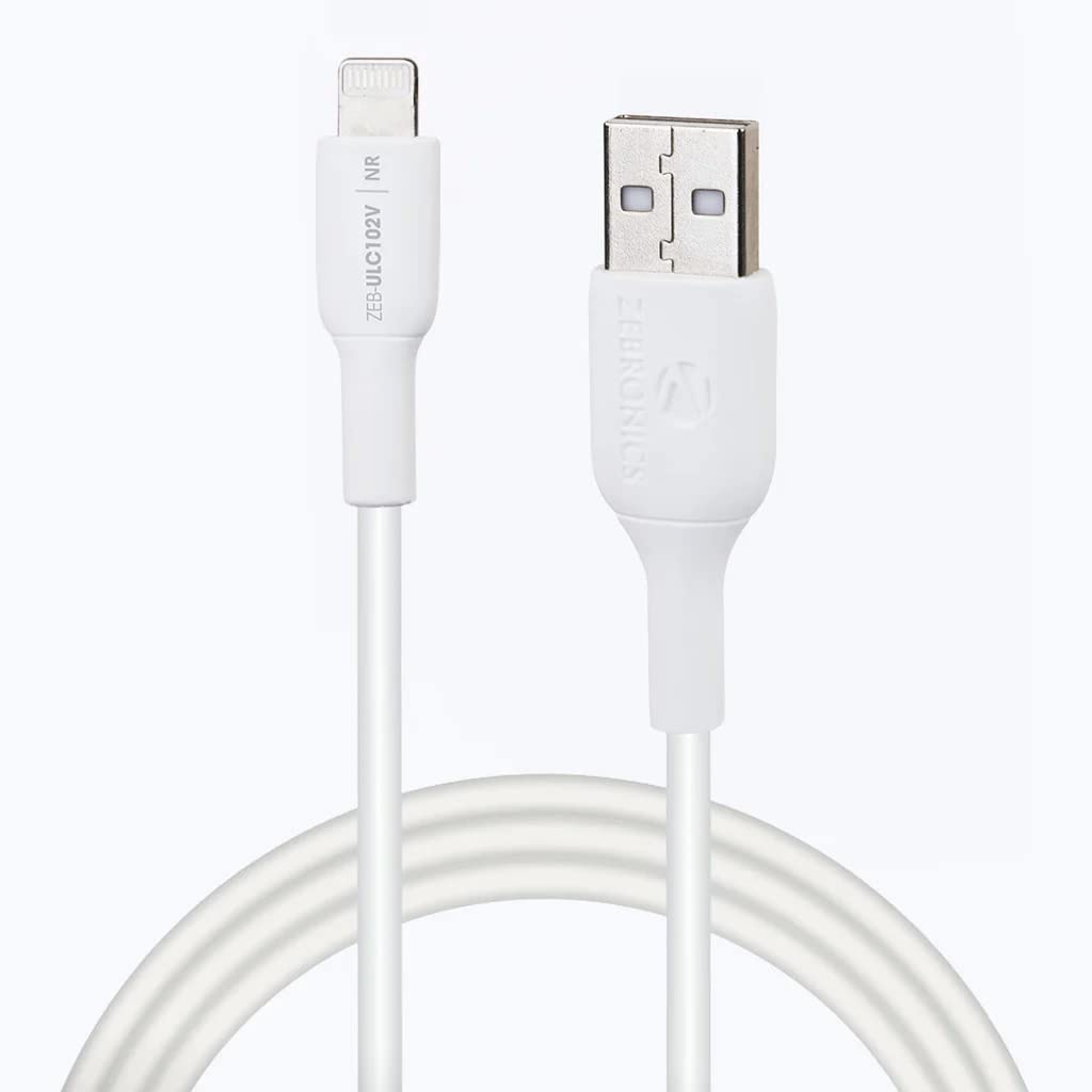 Zebronics Lightning Cable 2 A 1 m Zeb-ULC102V (Compatible with Apple Mobiles, Apple ipads,Apple Airpods,White,One Cable)