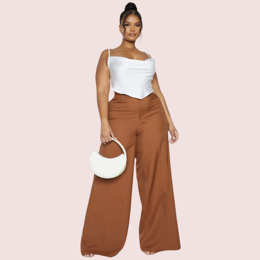 Plus Size White Satin Cropped Cowl Neck Cami Top