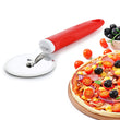 Ganesh pizza cutter, stainless steel wheel, shown in use.