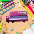 Metal bus pencil box, two layers, sharpener included.