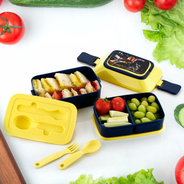 Double Layer Lunch Box Stylish Lid Lunch Box With Fork & Spoon Lunch Box For Children School Lunch Box 