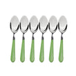 Stainless steel spoons set for dining with ergonomic grip handles.