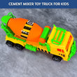 Pushback truck toy with cement mixer