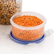 Round food storage containers with leakproof and airtight lids, available in multiple sizes.