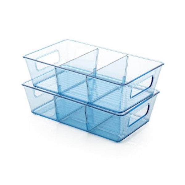 Plastic Refrigerator Organizer Bins, Set Of 2 Stackable Fridge Organizers with Handle, Clear Organizing Food Fruit Vegetables Pantry Storage Bins for Freezer kitchen Cabinet Organization and Storage (2 Pcs Set Mix Color)