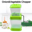 Onion and veggie chopper with rotating blade for fast slicing.