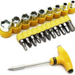 24 pcs T-shape screwdriver set with ratchet and sockets.