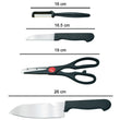 Stainless steel kitchen set with butcher knife, standard knife, peeler, and kitchen scissors