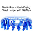 Plastic round drying stand with 18 strong clips for clothes.