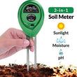 3-way soil meter for moisture, pH, and light testing.