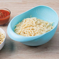 Large plastic rice bowl strainer, ideal for washing and storing grains.