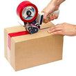 Packing tape dispenser with safe blade retraction