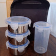 Compact Stainless Steel Airtight Lunch Box Set - 4 pcs (3 Leakproof Containers and 1 Bottle)