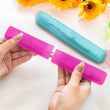 Set of four portable toothbrush cases.