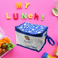 Waterproof insulated lunch bag, reusable for school or picnics.