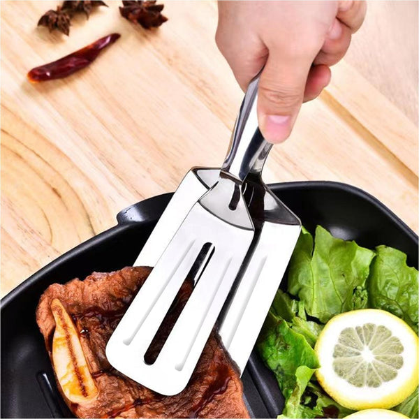 Multifunction cooking serving turner, stainless steel BBQ kitchen tongs