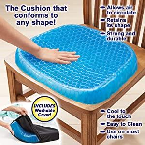 Gel orthopedic seat cushion pad with flexible design.