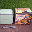 Portable green lunch box with handle and spoon for travel