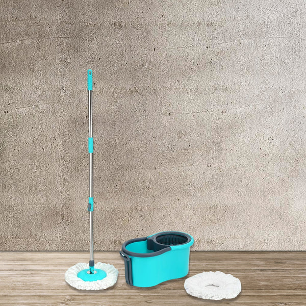 Quick spin mop with plastic spin and big bucket.