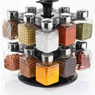 16-bottle revolving spice rack with square containers