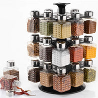 Large 360° spice rack with 24 square containers for kitchen use