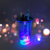 Astronaut-themed insulated tumbler with straws, LED light