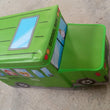 Bus-shaped toy storage box with lid and foldable feature for kids' room