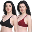 "Women's" T-Shirt Cotton Hosiery Black & Red Bra ( Pack of 2)