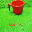 Set of plastic mugs for bathroom use.