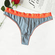 CANDYCOUTUR Cotton Lace Thong Panty In Blue/Neon Orange(sold out)