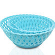 Set of three round plastic baskets for storage and organization.