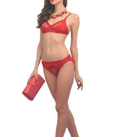 Fancy Hot Red Embroidery Bra Brief Set