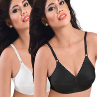 Plus Size- Pack Of 2 Black & White Cotton Front Bras