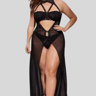 Plus Size Split Long Mesh Babydoll Nightwear