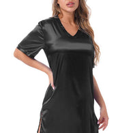 Silk satin sexy black short sleepwear