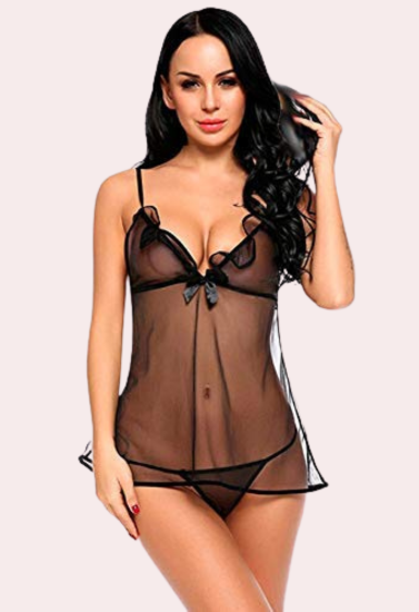 Seductive Sheer Babydoll in Black