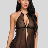 Elegant Lace Black Babydoll Nightwear