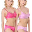 Women Pink Eye-Catcher Bra Panty Sets Pack Of 2