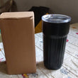 Stainless steel travel mug with lid, ideal for coffee and tea.