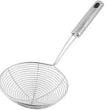 Stainless steel deep fry strainer for kitchen use.