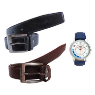 Two Pin Buckle Leather Belts & Lotto Blue Watch Combo