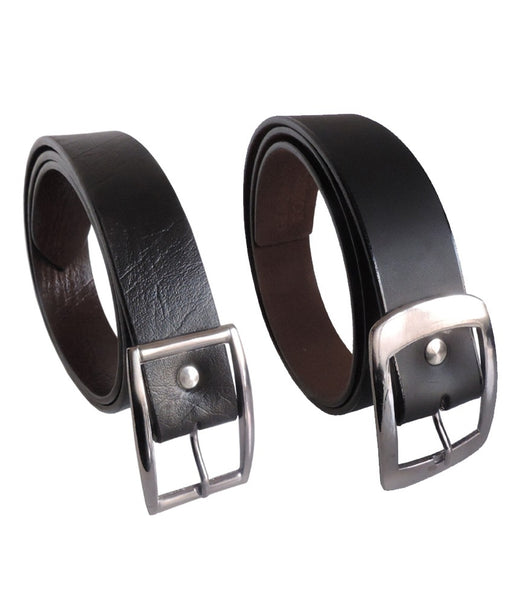 Black Leather Formal Men's Belt - Pack Of 2