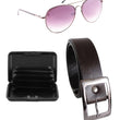 Brown Leather Belt For With Car Holder & Sunglasses