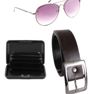 Brown Leather Belt For With Car Holder & Sunglasses