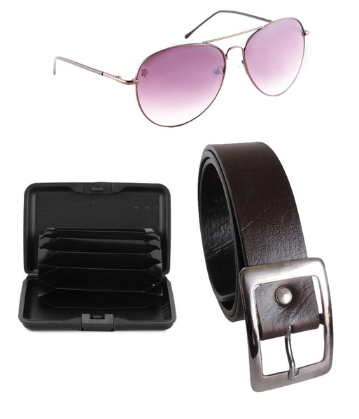 Brown Leather Belt For With Car Holder & Sunglasses