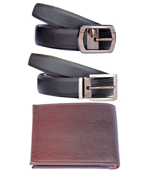 Fashion Black Pin Buckle Leather Belt And Wallet - Combo Of 3