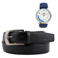 Pin Buckle Leather Belt & Lotto Blue Watch Combo