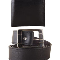 Black Leather Belt with Wallet for Men