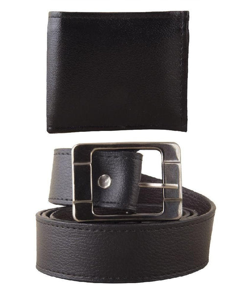 Black Leather Belt with Wallet for Men